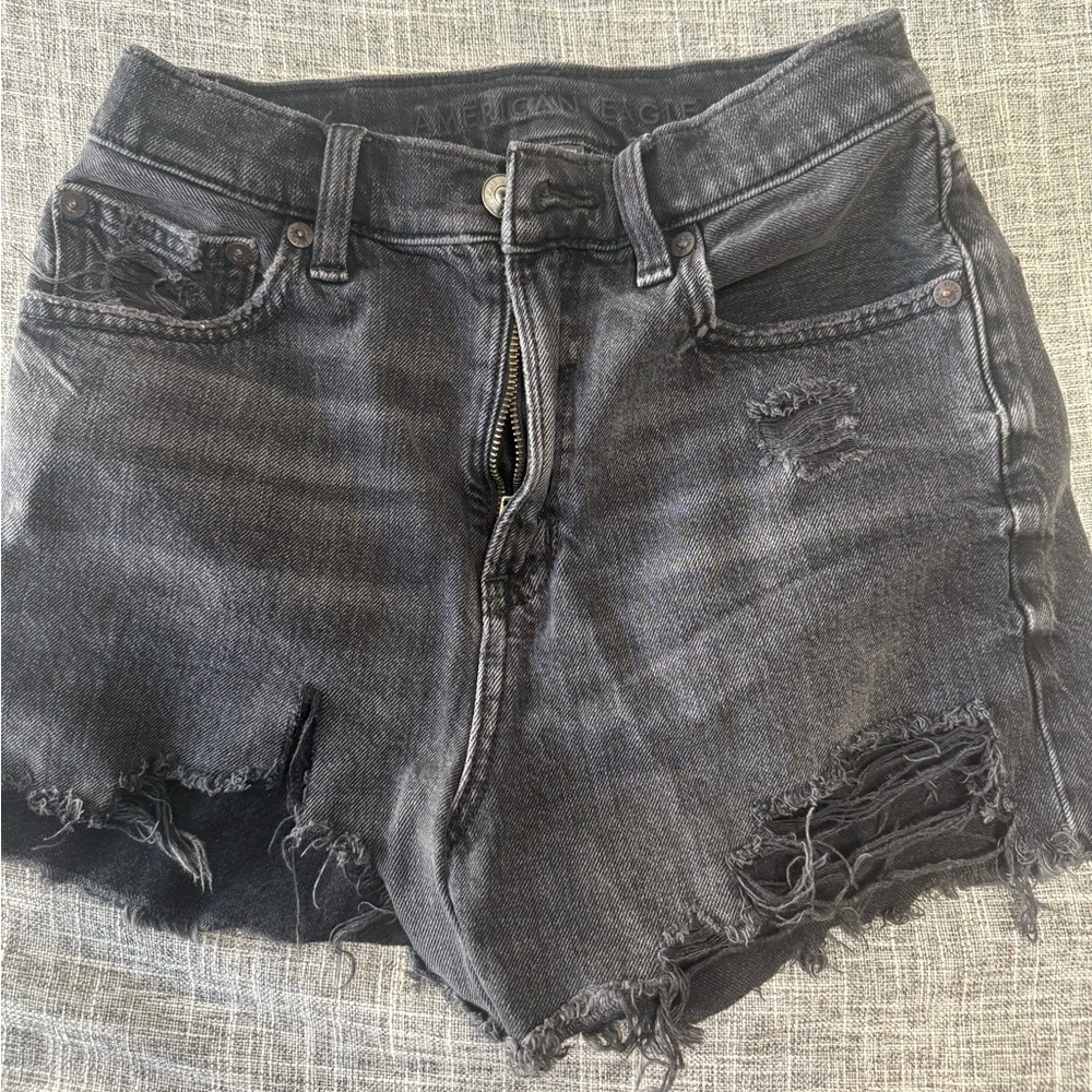 American Eagle Outfitters Women's Dark Gray Distressed Jean Shorts